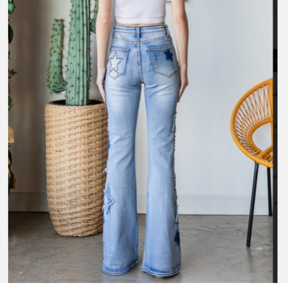 OLi and Hali 4th of July Be Your Own Star Wide Leg Flare Jeans Flare Pants SR16 - Picture 5 of 8
